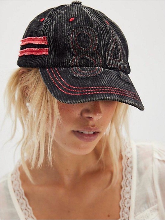 Free People Hollie Varsity Baseball Hat in Black Adjustable main image 7